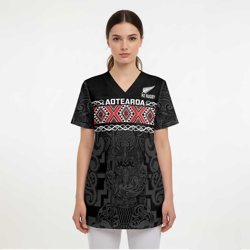 Custom New Zealand Silver Fern Rugby Scrub Top All Black Maori Taniko Pattern - Aussie Hoodie