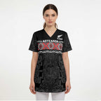 Custom New Zealand Silver Fern Rugby Scrub Top All Black Maori Taniko Pattern - Aussie Hoodie