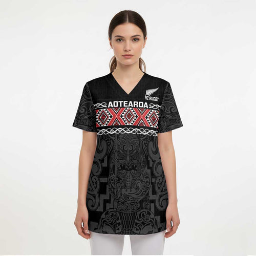 Custom New Zealand Silver Fern Rugby Scrub Top All Black Maori Taniko Pattern - Aussie Hoodie