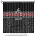Custom New Zealand Silver Fern Rugby Shower Curtain All Black Maori Taniko Pattern