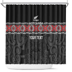 Custom New Zealand Silver Fern Rugby Shower Curtain All Black Maori Taniko Pattern