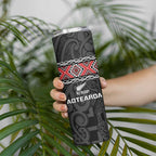 Custom New Zealand Silver Fern Rugby Skinny Tumbler All Black Maori Taniko Pattern