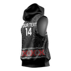 Custom New Zealand Silver Fern Rugby Sleeveless Hoodie All Black Maori Taniko Pattern - Aussie Hoodie