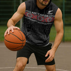 Custom New Zealand Silver Fern Rugby Sleeveless Hoodie All Black Maori Taniko Pattern - Aussie Hoodie
