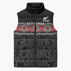 Custom New Zealand Silver Fern Rugby Sleeveless Puffer Jacket All Black Maori Taniko Pattern - Aussie Hoodie