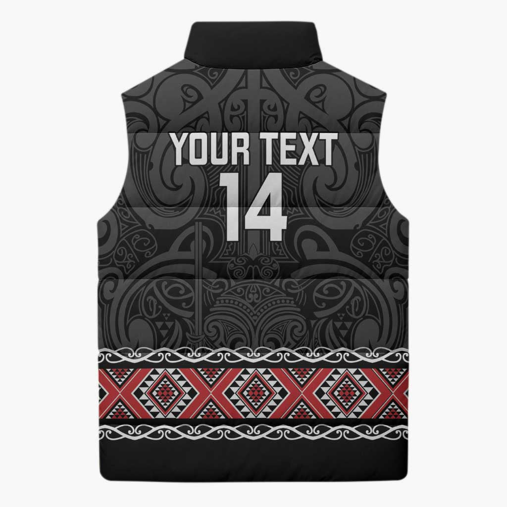 Custom New Zealand Silver Fern Rugby Sleeveless Puffer Jacket All Black Maori Taniko Pattern - Aussie Hoodie