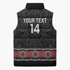 Custom New Zealand Silver Fern Rugby Sleeveless Puffer Jacket All Black Maori Taniko Pattern - Aussie Hoodie