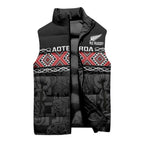 Custom New Zealand Silver Fern Rugby Sleeveless Puffer Jacket All Black Maori Taniko Pattern - Aussie Hoodie