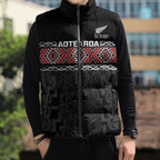 Custom New Zealand Silver Fern Rugby Sleeveless Puffer Jacket All Black Maori Taniko Pattern - Aussie Hoodie
