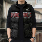 Custom New Zealand Silver Fern Rugby Sleeveless Puffer Jacket All Black Maori Taniko Pattern - Aussie Hoodie