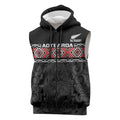 Custom New Zealand Silver Fern Rugby Sleeveless Zip Hoodie All Black Maori Taniko Pattern LT14