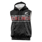 Custom New Zealand Silver Fern Rugby Sleeveless Zip Hoodie All Black Maori Taniko Pattern LT14