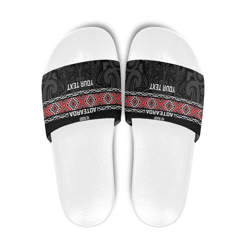 Custom New Zealand Silver Fern Rugby Slide Sandals All Black Maori Taniko Pattern - Aussie Hoodie