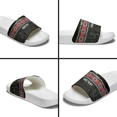 Custom New Zealand Silver Fern Rugby Slide Sandals All Black Maori Taniko Pattern - Aussie Hoodie