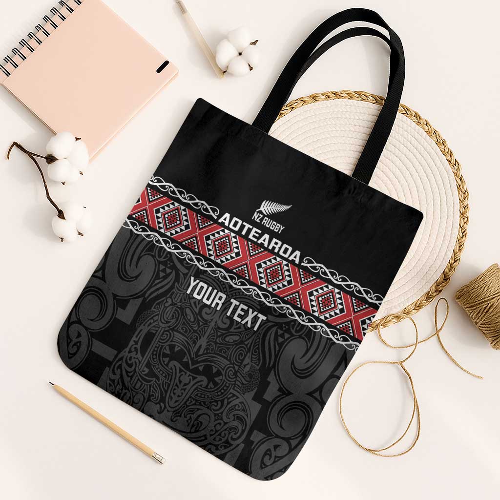 Custom New Zealand Silver Fern Rugby Tote Bag All Black Maori Taniko Pattern - Aussie Hoodie