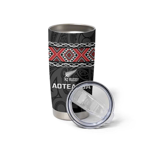 Custom New Zealand Silver Fern Rugby Tumbler Cup All Black Maori Taniko Pattern