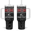Custom New Zealand Silver Fern Rugby Tumbler With Handle All Black Maori Taniko Pattern