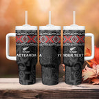 Custom New Zealand Silver Fern Rugby Tumbler With Handle All Black Maori Taniko Pattern