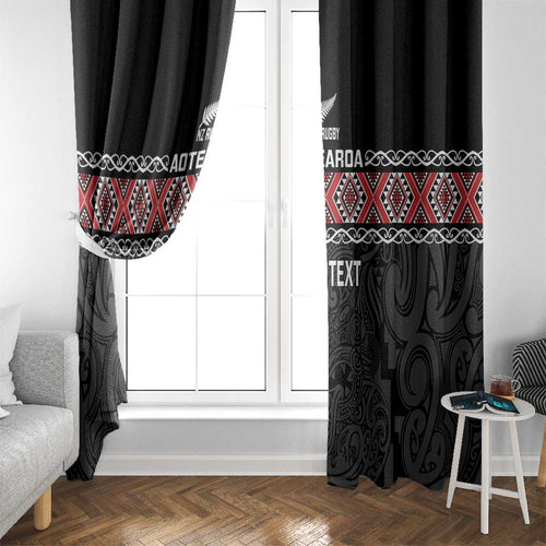Custom New Zealand Silver Fern Rugby Window Curtain All Black Maori Taniko Pattern