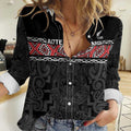 Custom New Zealand Silver Fern Rugby Women Casual Shirt All Black Maori Taniko Pattern