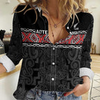 Custom New Zealand Silver Fern Rugby Women Casual Shirt All Black Maori Taniko Pattern