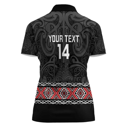 Custom New Zealand Silver Fern Rugby Women Polo Shirt All Black Maori Taniko Pattern