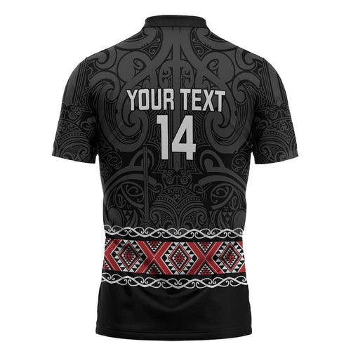 Custom New Zealand Silver Fern Rugby Zipper Polo Shirt All Black Maori Taniko Pattern - Aussie Hoodie
