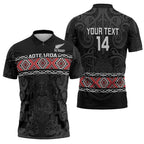 Custom New Zealand Silver Fern Rugby Zipper Polo Shirt All Black Maori Taniko Pattern - Aussie Hoodie
