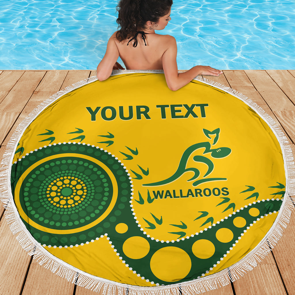Custom Australia Rugby Beach Blanket Go Wallaroos 2024 Pacific Aboriginal Art