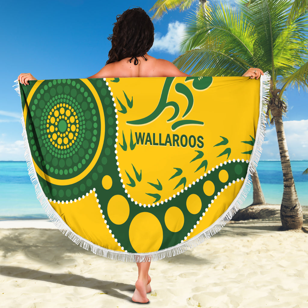 Custom Australia Rugby Beach Blanket Go Wallaroos 2024 Pacific Aboriginal Art