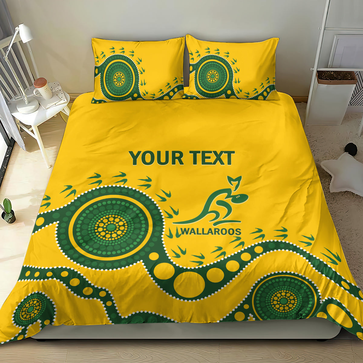 Custom Australia Rugby Bedding Set Go Wallaroos 2024 Pacific Aboriginal Art
