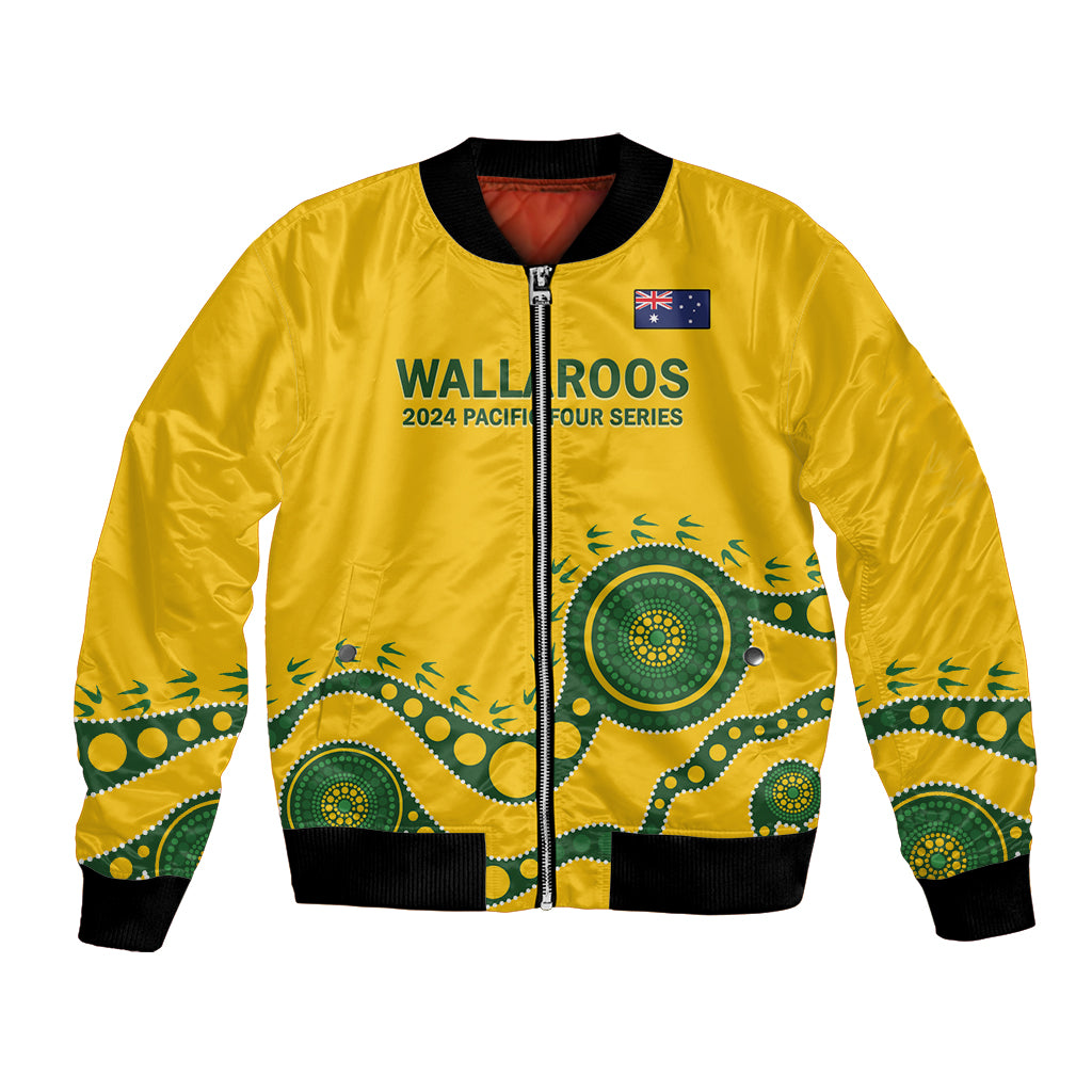Custom Australia Rugby Bomber Jacket Go Wallaroos 2024 Pacific Aboriginal Art