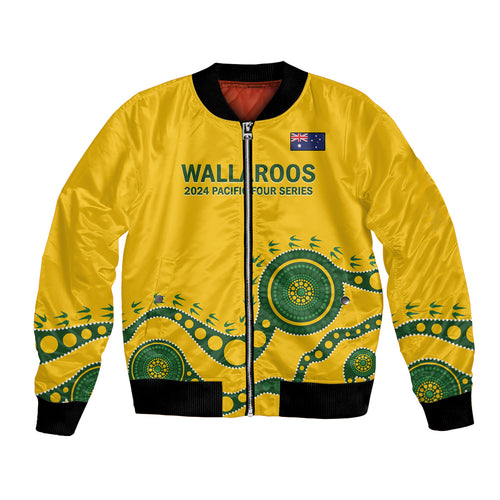 Custom Australia Rugby Bomber Jacket Go Wallaroos 2024 Pacific Aboriginal Art