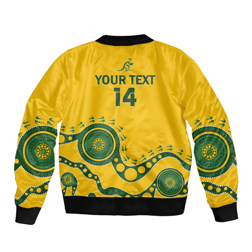 Custom Australia Rugby Bomber Jacket Go Wallaroos 2024 Pacific Aboriginal Art