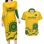 Custom Australia Rugby Couples Matching Long Sleeve Bodycon Dress and Hawaiian Shirt Go Wallaroos 2024 Pacific Aboriginal Art