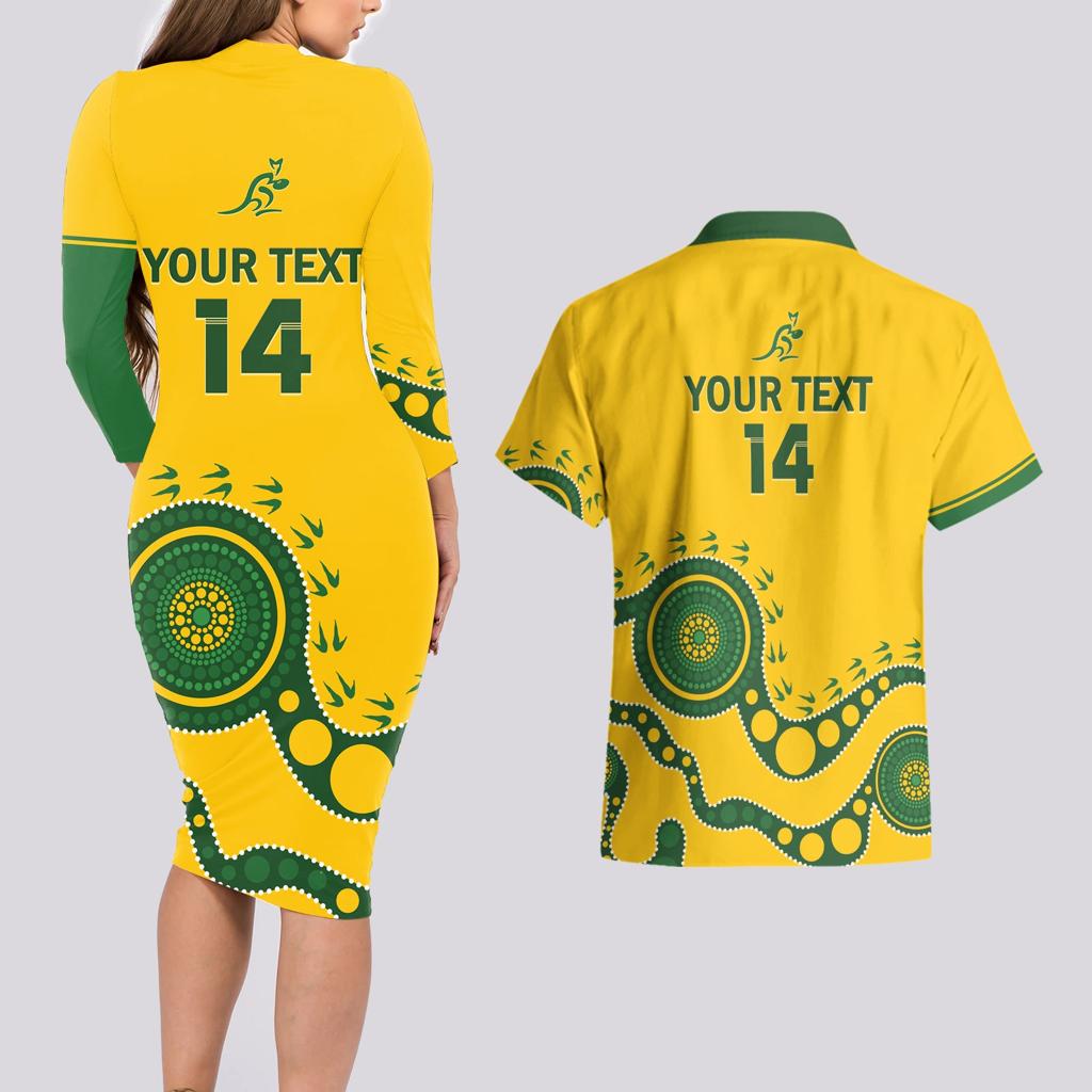Custom Australia Rugby Couples Matching Long Sleeve Bodycon Dress and Hawaiian Shirt Go Wallaroos 2024 Pacific Aboriginal Art