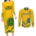 Custom Australia Rugby Couples Matching Long Sleeve Bodycon Dress and Long Sleeve Button Shirt Go Wallaroos 2024 Pacific Aboriginal Art