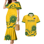 Custom Australia Rugby Couples Matching Mermaid Dress and Hawaiian Shirt Go Wallaroos 2024 Pacific Aboriginal Art