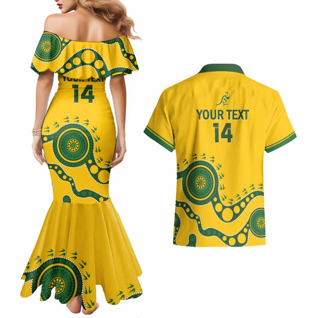Custom Australia Rugby Couples Matching Mermaid Dress and Hawaiian Shirt Go Wallaroos 2024 Pacific Aboriginal Art