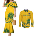 Custom Australia Rugby Couples Matching Mermaid Dress and Long Sleeve Button Shirt Go Wallaroos 2024 Pacific Aboriginal Art