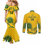 Custom Australia Rugby Couples Matching Mermaid Dress and Long Sleeve Button Shirt Go Wallaroos 2024 Pacific Aboriginal Art