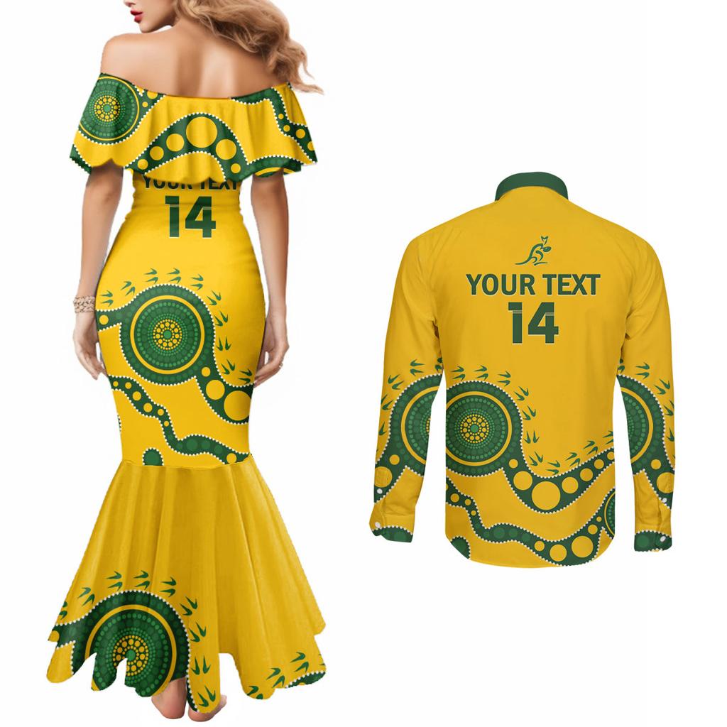 Custom Australia Rugby Couples Matching Mermaid Dress and Long Sleeve Button Shirt Go Wallaroos 2024 Pacific Aboriginal Art