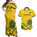 Custom Australia Rugby Couples Matching Off Shoulder Maxi Dress and Hawaiian Shirt Go Wallaroos 2024 Pacific Aboriginal Art