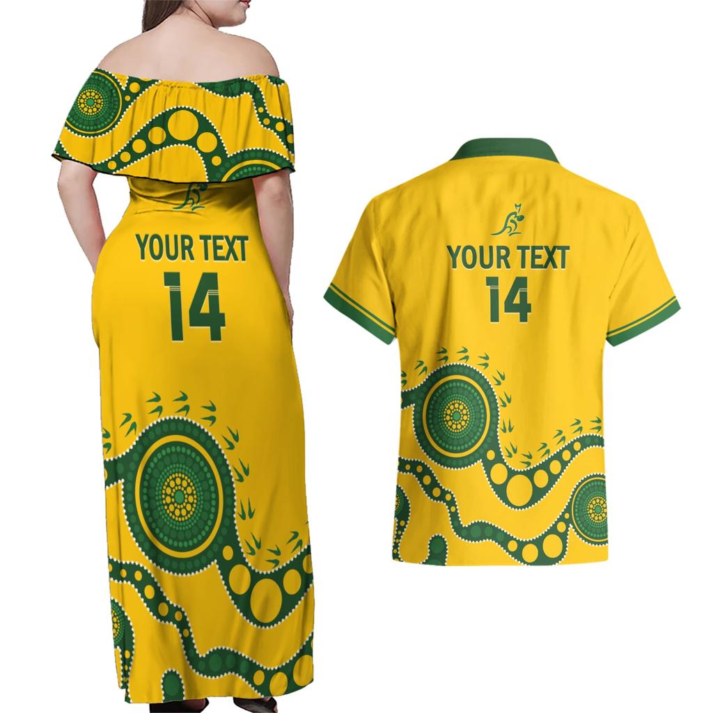 Custom Australia Rugby Couples Matching Off Shoulder Maxi Dress and Hawaiian Shirt Go Wallaroos 2024 Pacific Aboriginal Art
