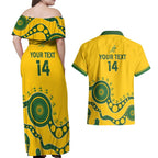Custom Australia Rugby Couples Matching Off Shoulder Maxi Dress and Hawaiian Shirt Go Wallaroos 2024 Pacific Aboriginal Art