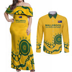 Custom Australia Rugby Couples Matching Off Shoulder Maxi Dress and Long Sleeve Button Shirt Go Wallaroos 2024 Pacific Aboriginal Art
