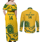Custom Australia Rugby Couples Matching Off Shoulder Maxi Dress and Long Sleeve Button Shirt Go Wallaroos 2024 Pacific Aboriginal Art