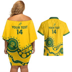 Custom Australia Rugby Couples Matching Off Shoulder Short Dress and Hawaiian Shirt Go Wallaroos 2024 Pacific Aboriginal Art