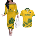 Custom Australia Rugby Couples Matching Off The Shoulder Long Sleeve Dress and Hawaiian Shirt Go Wallaroos 2024 Pacific Aboriginal Art