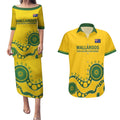 Custom Australia Rugby Couples Matching Puletasi and Hawaiian Shirt Go Wallaroos 2024 Pacific Aboriginal Art